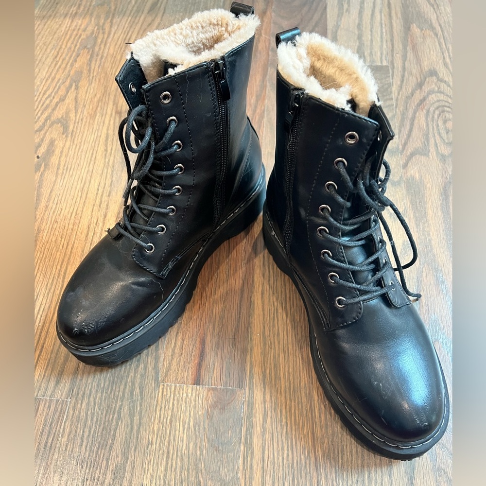 Steve Madden Faux Sherling Lined Lace Up Combat Boots